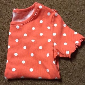 Old Navy Girls size 10 - 12 orange, white polka dots short sleeve tshirt….EUC